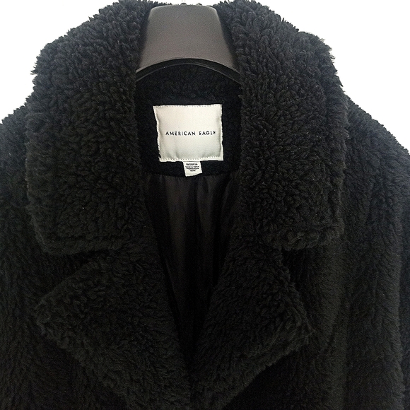 Plus Size Comfy Black American Eagle Faux Fur Coat - Picture 3 of 4